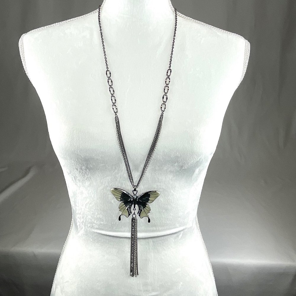 Cloisonne and Rhinestone Butterfly Necklace